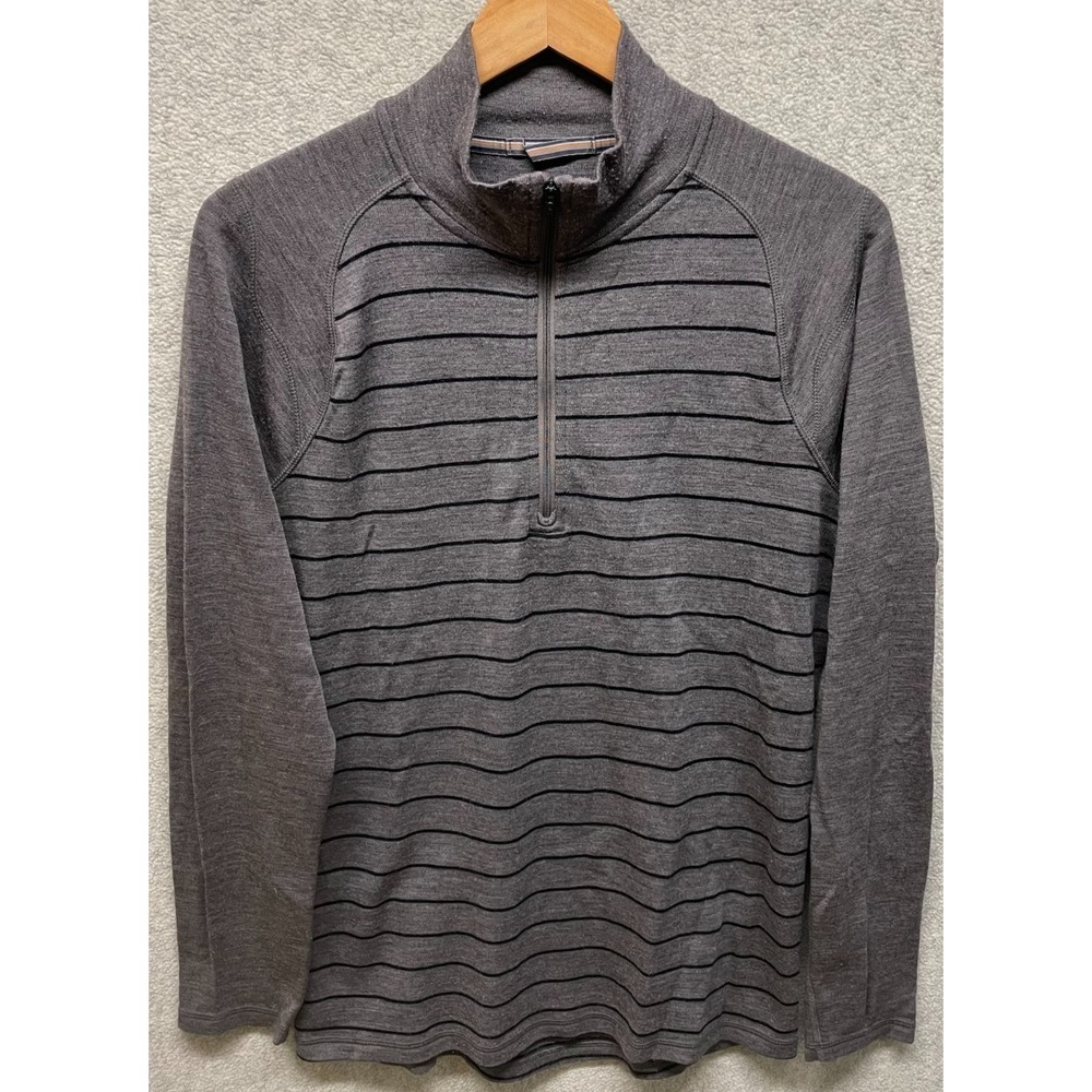 Smartwool Mens Pullover Sweater Gray‎ Striped Merino Wool Half Zip Long Sleeve M